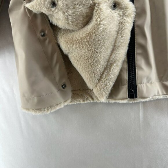ZARA Jacket Youth Size 13-14 Softshell Sherpa Lined Hoodie Parka Full Zip Beige - Picture 8 of 14